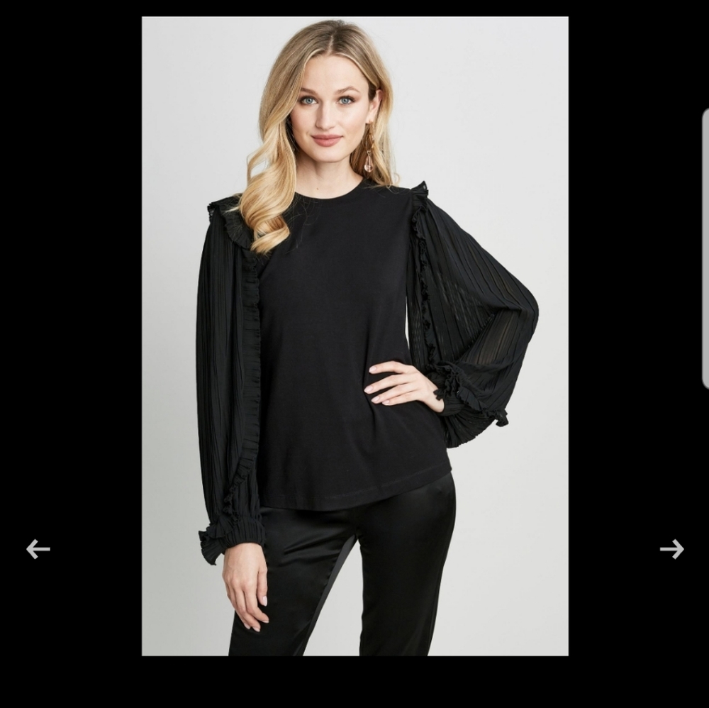 ELIE TAHARI black ruffled sheer balloon sleeve. NWT